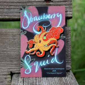 Strawberry Squid Enamel Pin GLOWS IN THE DARK